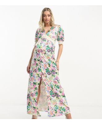 Hope & Ivy Maternity ruffle wrap maxi dress in blue floral print-Multi