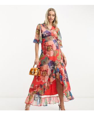 Hope & Ivy Maternity wrap midaxi dress in mixed floral-Multi