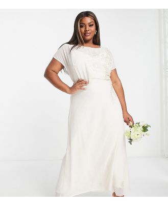 Hope & Ivy Plus Bridal tie back embroidered maxi dress in ivory-White