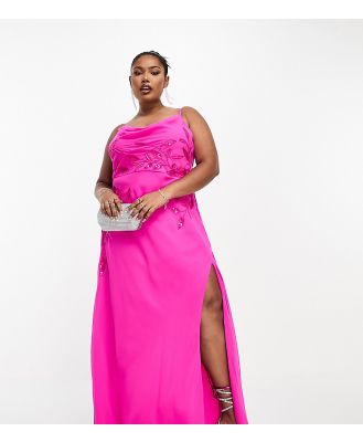 Hope & Ivy Plus cowl neck embellished maxi dress in bright pink
