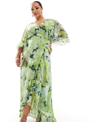 Hope & Ivy Plus ruffle wrap maxi dress in green floral
