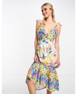 Hope & Ivy twist front high low midi dress in bright floral-Multi