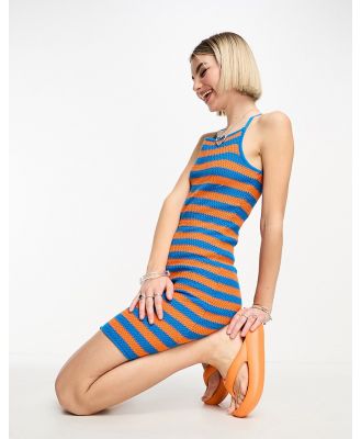 House of Holland knitted mini dress in blue and orange stripes