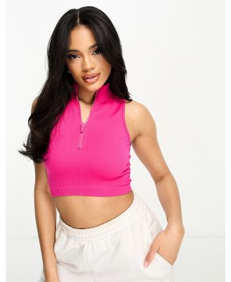 Hoxton Haus seamless zip front gym crop top in hot pink (part of a set)
