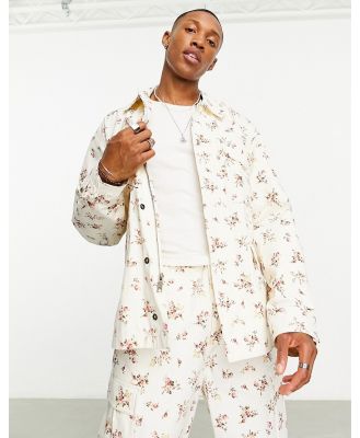 HUF field jacket in white with all over floral print (part of a set)