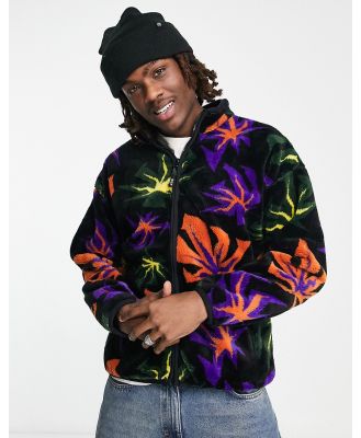 HUF Lowell jacquard sherpa zip jacket in black with all-over leaf print (Part of a set)-Multi