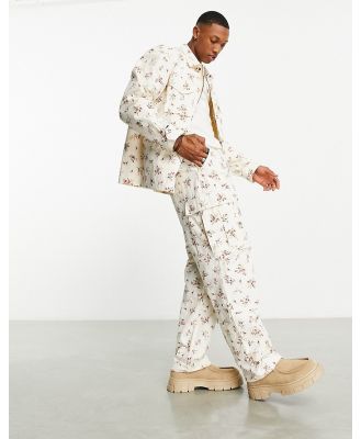 HUF utility cargo pants in white with all over floral print (part of a set)