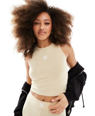 HUGO Bodywear logo Suki tank top in beige-Neutral