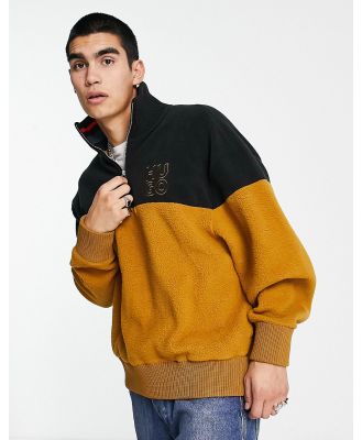 HUGO Dorpion relaxed fit 1/4 zip colourblock fleece in copper yellow