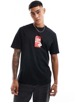 HUGO Red Ditroso relaxed fit t-shirt in black with city travel tag print