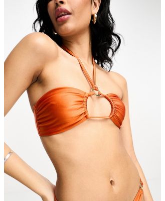 Hunkemoller Desert bandeau bikini top in rust orange-Red