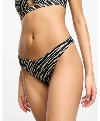 Hunkemoller zebra high leg bikini bottoms in brown zebra print