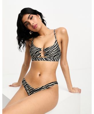 Hunkemoller Zebra ring crop bikini top in brown zebra print