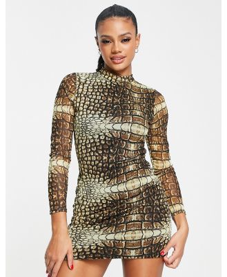 I Saw It First backless mini dress in mesh snake print-Multi