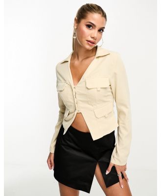 I Saw It First cut out cropped utility shirt in stone (part of a set)-Neutral