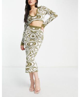 I Saw It First knitted midi skirt in abstract print (part of a set)-Multi