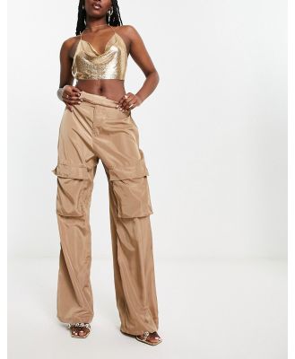 I Saw It First nylon wide leg cargo pants in beige-Pink