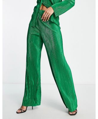 I Saw It First textured velvet plisse pants in emerald green (part of a set)