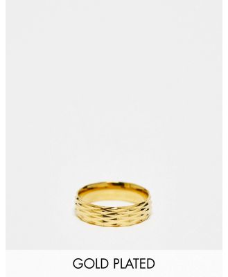 Icon Brand 14kt gold plated stainless steel cut detail band ring in gold