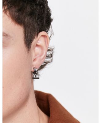 Icon Brand hoop earrings with t-bar detail in silver