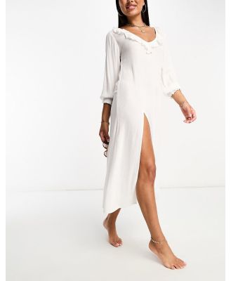 Iisla & Bird ruffle long sleeve beach summer dress in white