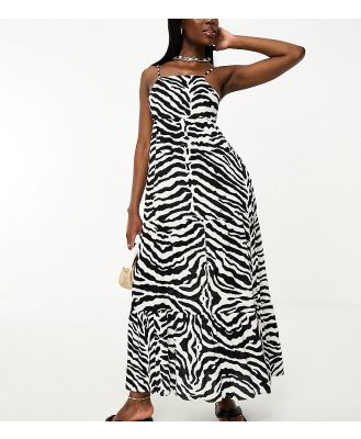 Iisla & Bird tiered maxi beach dress in black and white zebra print-Multi
