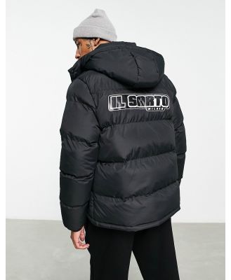 Il Sarto back print panelled puffer jacket in black