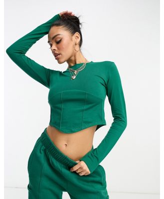 Il Sarto long sleeve crop top with corset detail in green (part of a set)