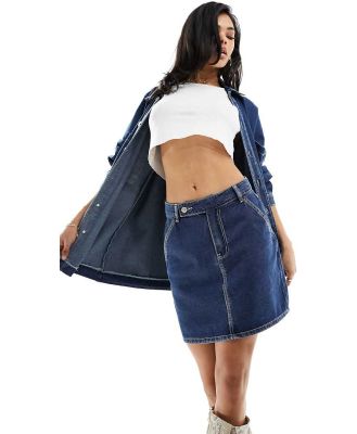 In The Style contrast stitch denim mini skirt in dark blue (part of a set)