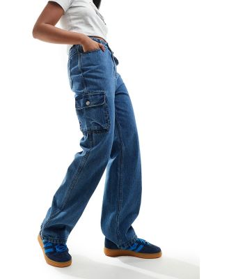 In The Style denim cargo pocket belt detail jeans in blue