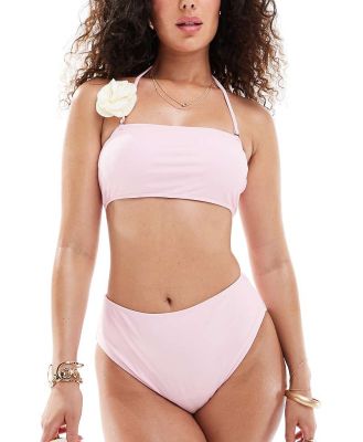 In The Style exclusive cami contrast corsage detail bikini top in baby pink (part of a set)