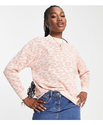 In The Style exclusive knitted high neck jumper in pink leopard-Multi