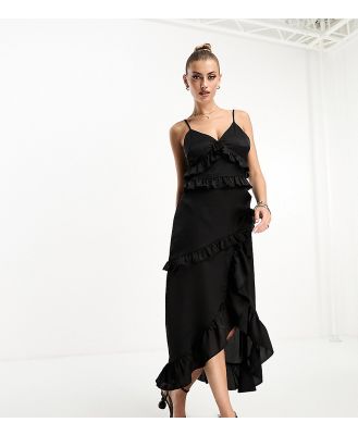 In The Style exclusive ruffle trim cami maxi dress in black