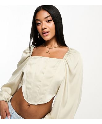 In The Style exclusive satin corset top in champagne-Neutral