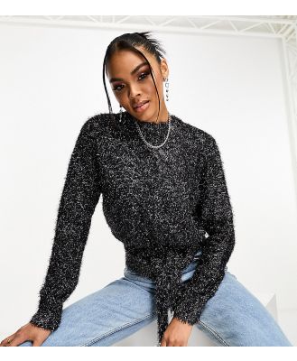 In The Style exclusive tinsel open back tie detail jumper in black