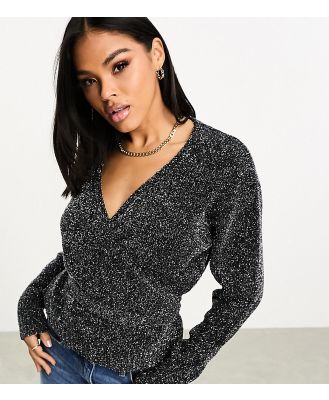 In The Style exclusive tinsel wrap tie detail cardigan in black