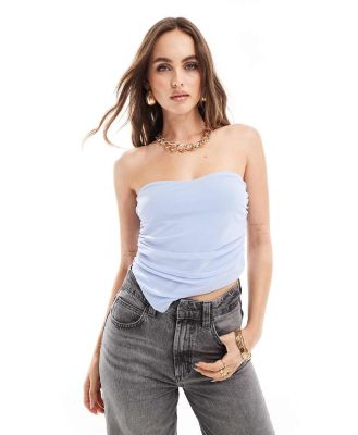 In The Style mesh ruched asymmetric hem bandeau top in blue