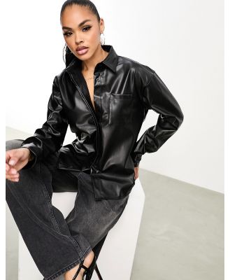 In The Style oversized leather look shirt in black