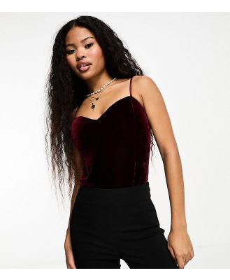 In The Style Petite exclusive sweetheart neckline velvet body in burgundy-Red