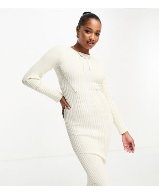 In The Style Petite x Georgia Louise knitted bodycon midi jumper dress in cream-White