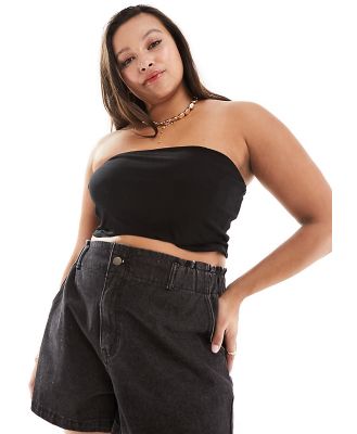 In The Style Plus exclusive elasticated waist denim paperbag shorts in black