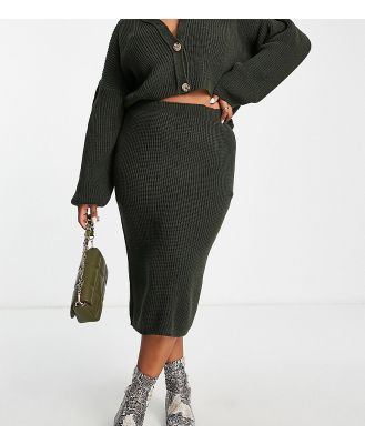 In The Style Plus exclusive knitted midi skirt in khaki-Green