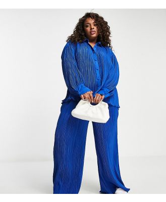In The Style Plus exclusive plisse wide leg pants in blue (part of a set)