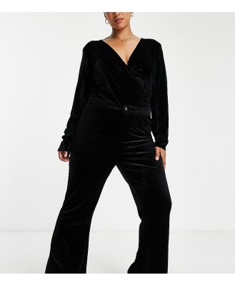 In The Style Plus exclusive velvet fitted flares in black (part of a set)
