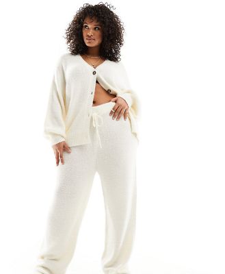 In The Style Plus fluffy pants in cream (part of a set)-White