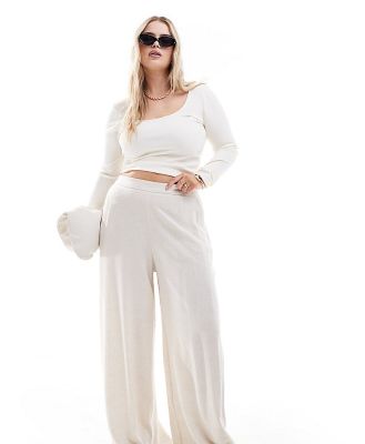 In The Style Plus linen wide leg pants in stone-Neutral