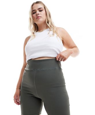 In The Style Plus sculpt and control legging shorts in khaki-Green