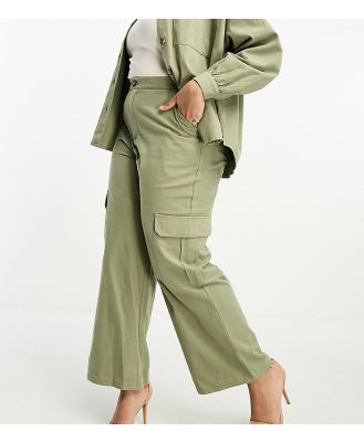 In The Style Plus x Gemma Atkinson utility cargo pants in khaki (part of a set)-Green