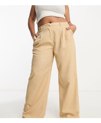 In The Style Plus x Georgia Louise high waist tailored pants in cream pinstripe-Multi