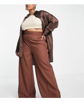In The Style Plus x Perrie Sian tailored pants with side split detail in rust-Orange